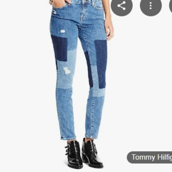 TOMMY HILFIGER Blue Ankle-Length skinny Patchwork Jeans 2 - Picture 2 of 16